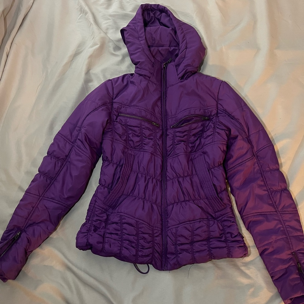 Prana Purple Quilted Puffer Jacket with Hood